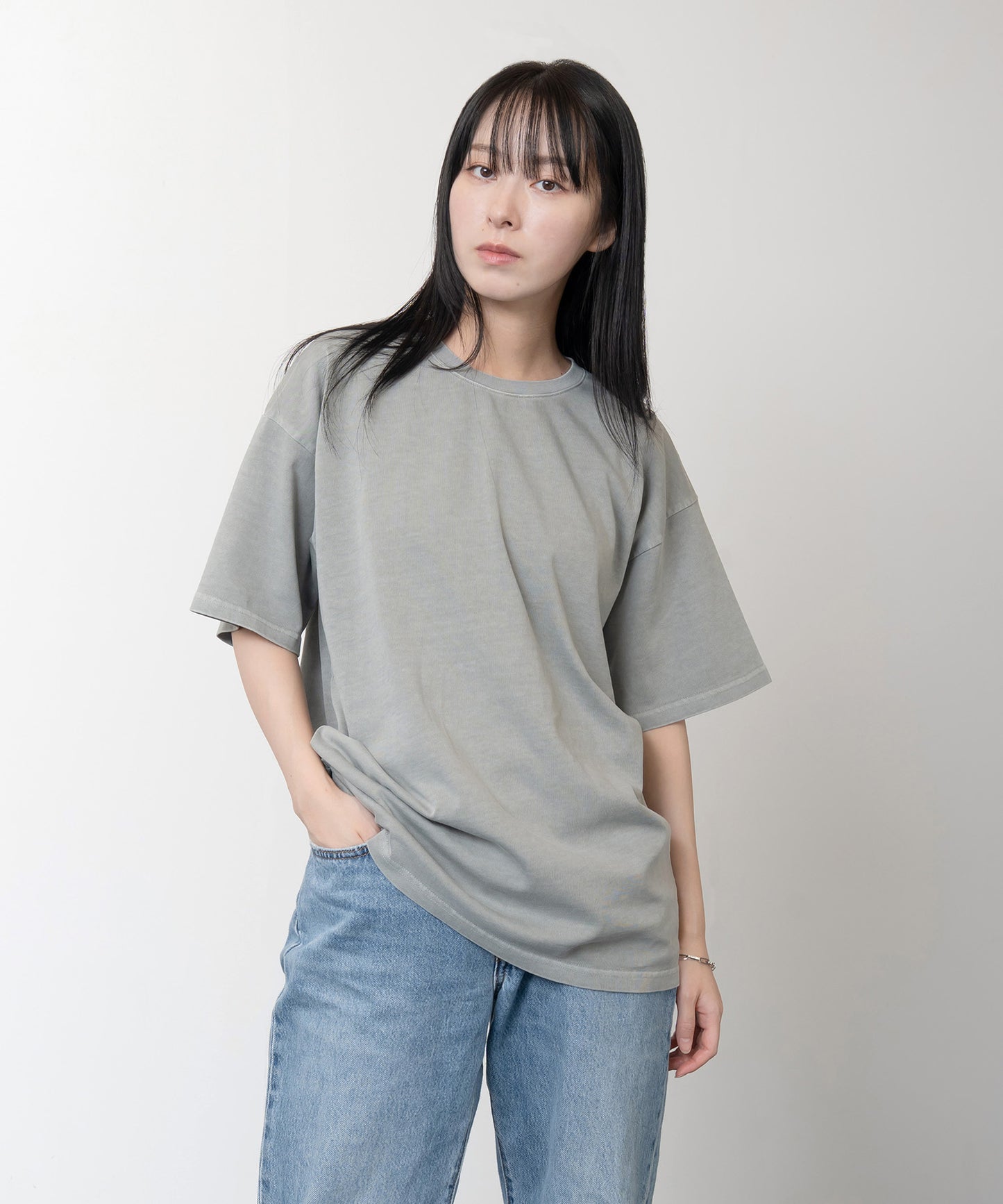 Heavy Crewneck Pigment Dye T-Shirt / GRAY