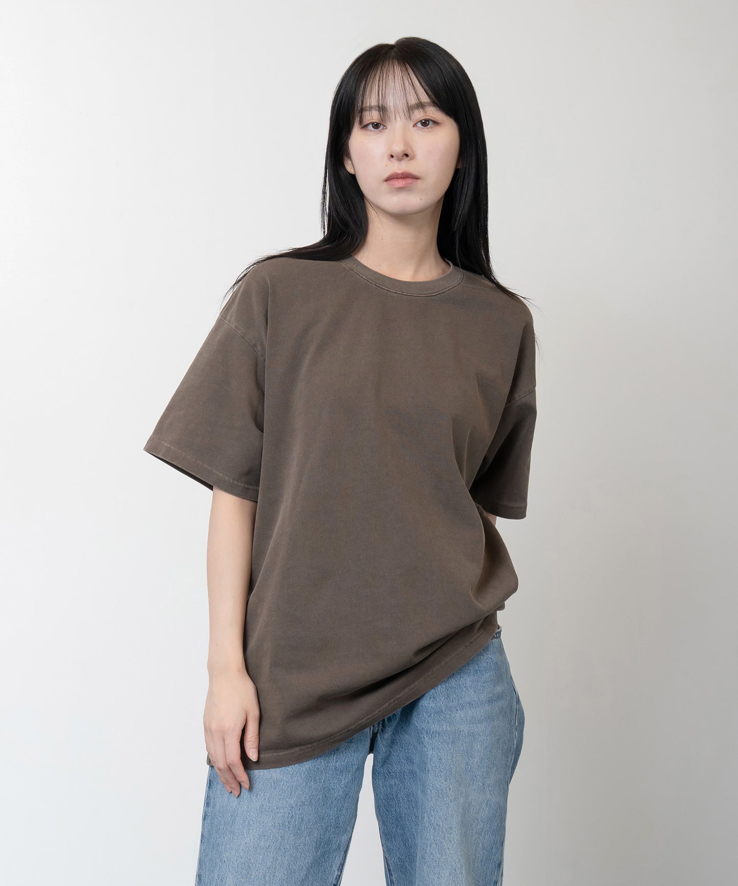Heavy Crewneck Pigment Dye T-Shirt / BROWN