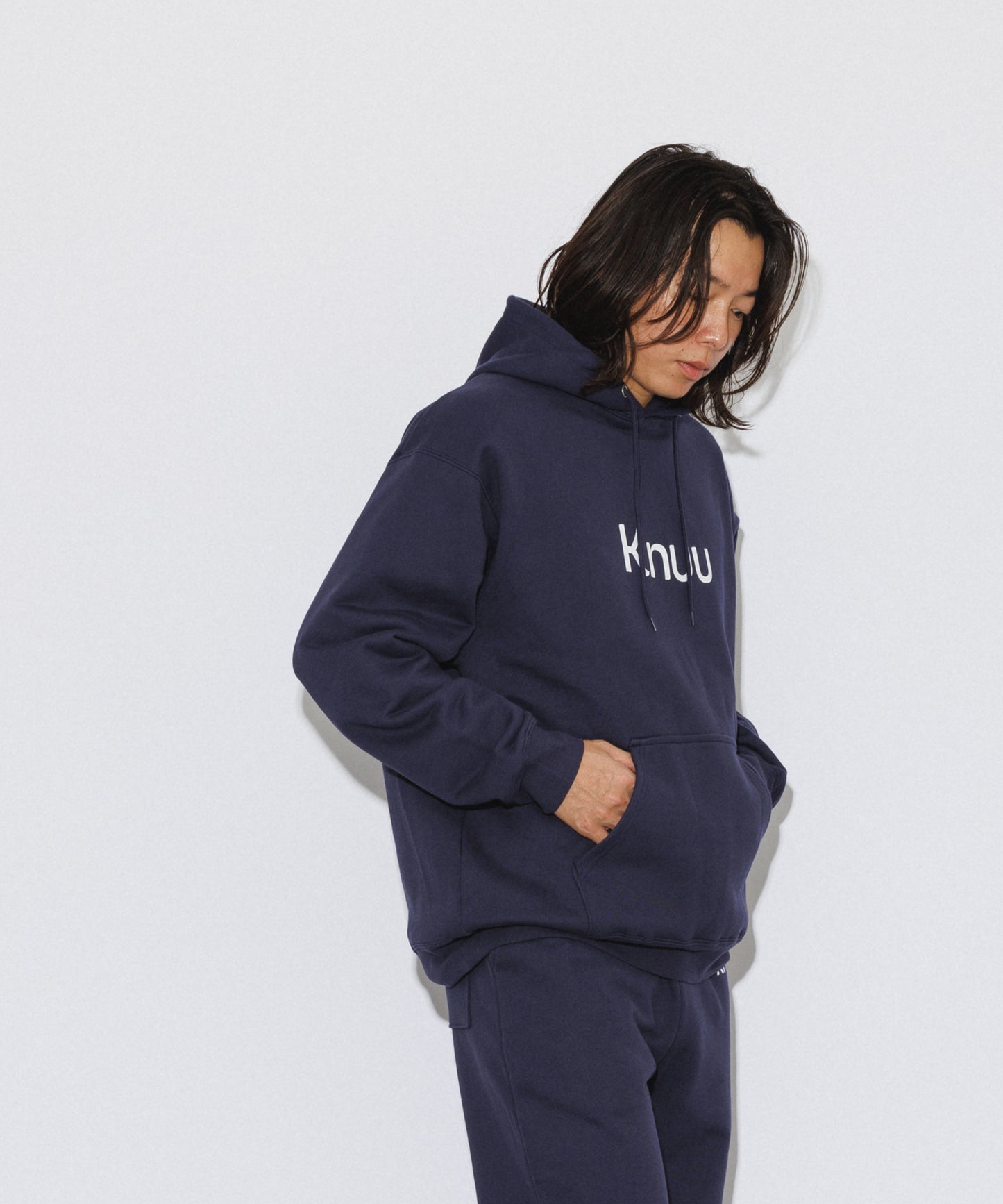 Logo Heavy Hooded Sweatshirt / NAVY