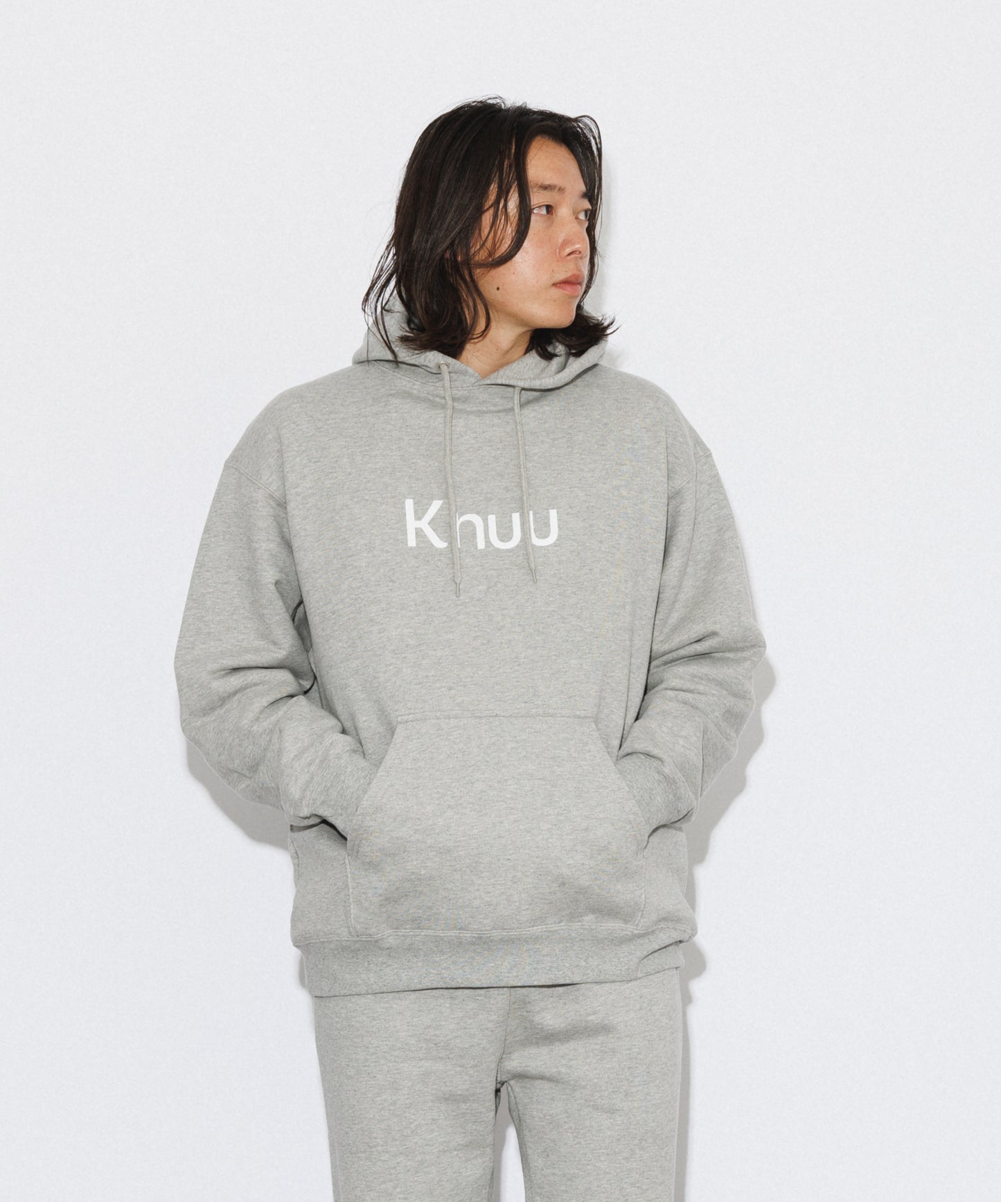 Logo Heavy Hooded Sweatshirt / HEATHER GRAY