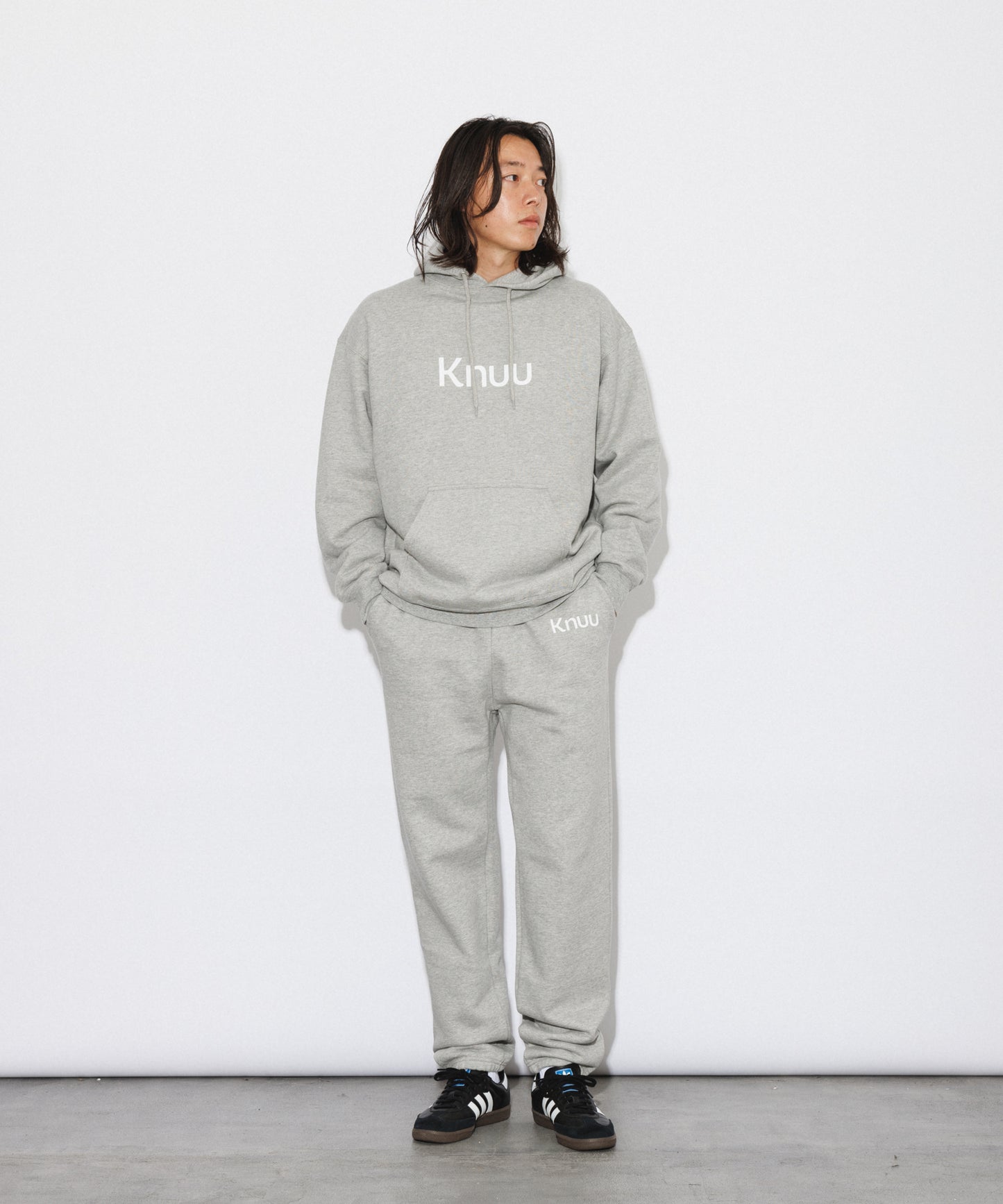 Logo Heavy Hooded Sweatshirt / HEATHER GRAY