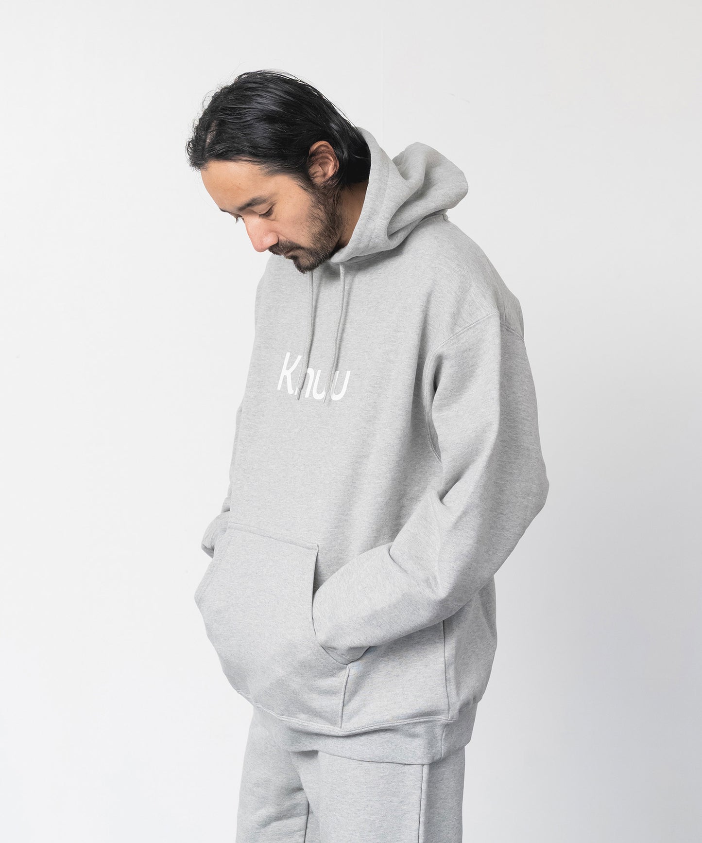 Logo Heavy Hooded Sweatshirt / HEATHER GRAY