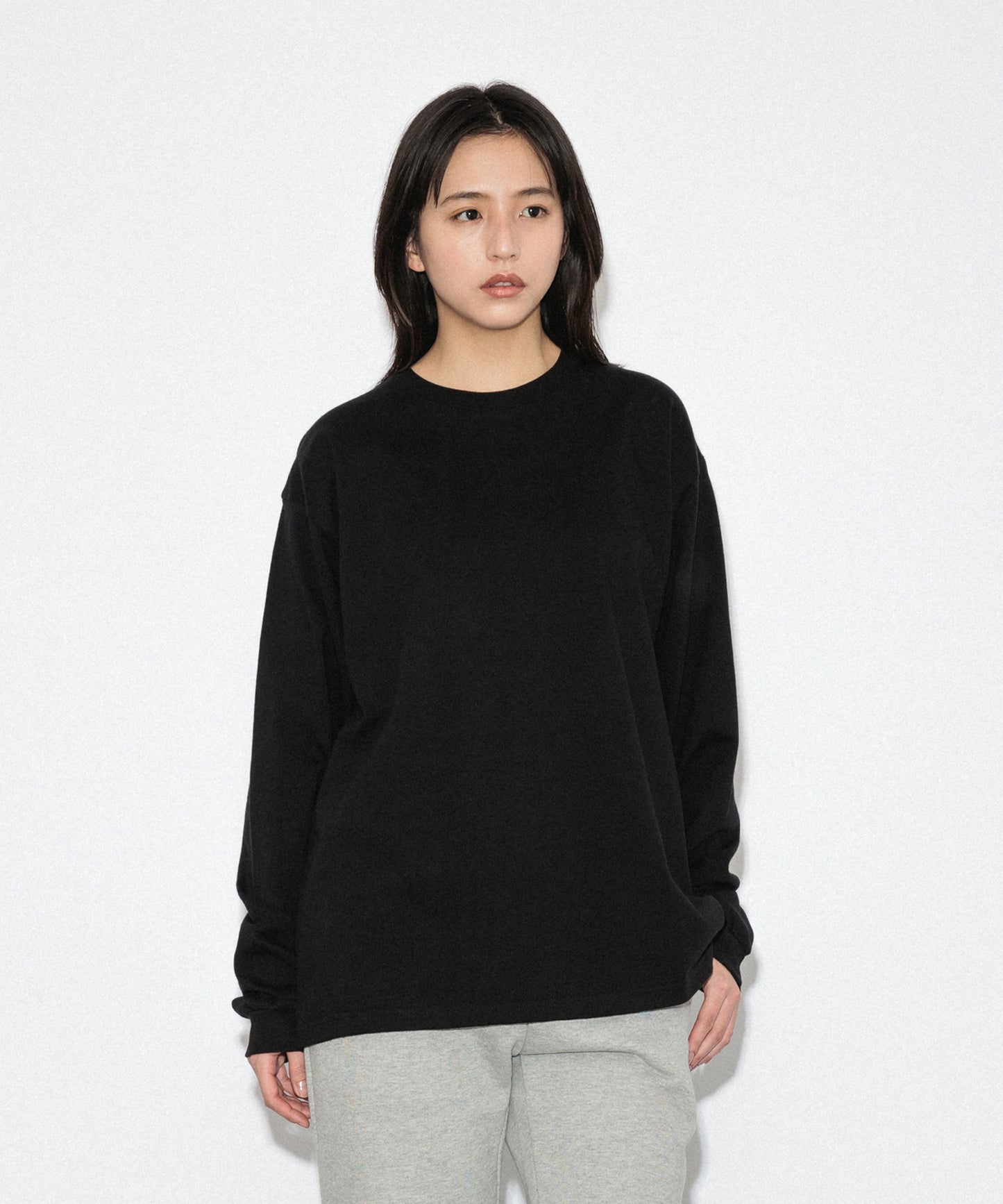 Heavy Crewneck Long Sleeve T-Shirt / BLACK