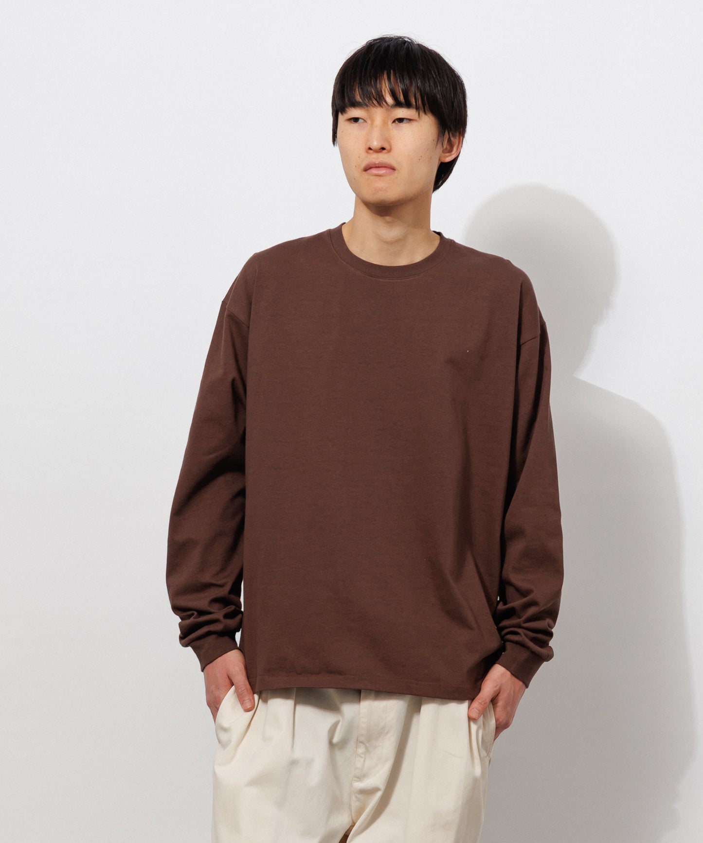 Heavy Crewneck Long Sleeve T-Shirt / BROWN