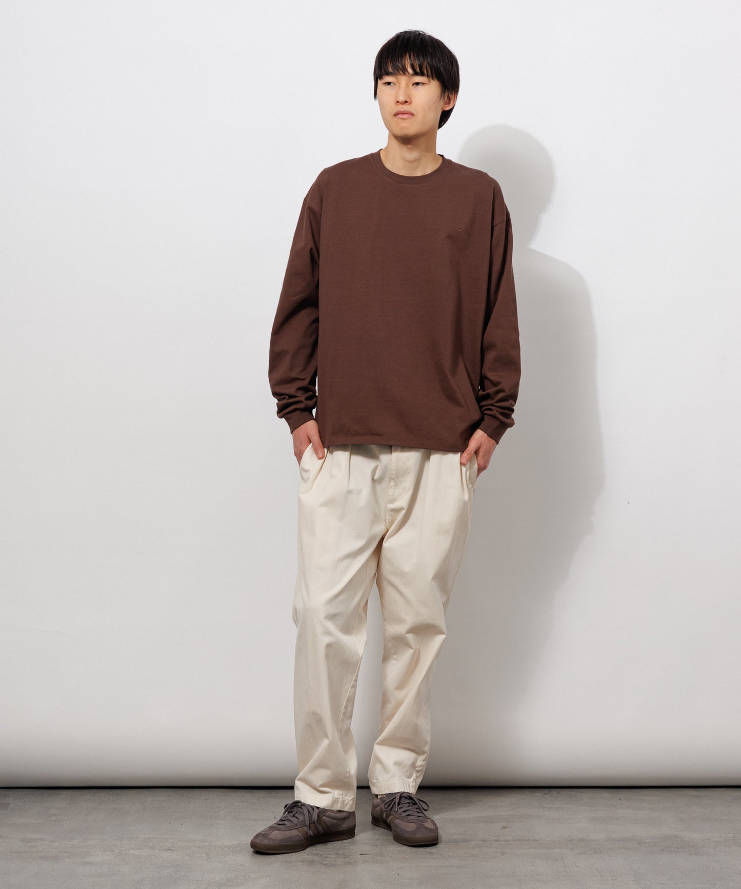 Heavy Crewneck Long Sleeve T-Shirt / BROWN