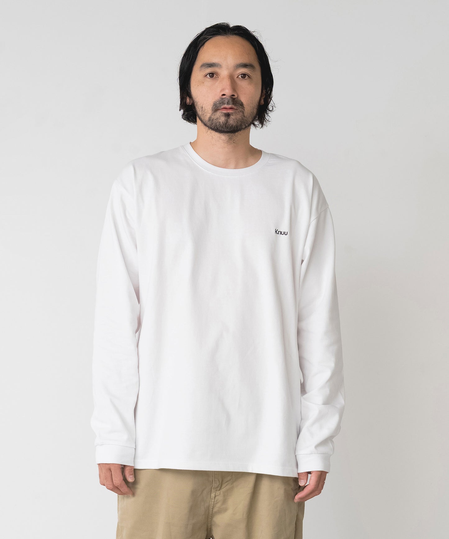 Small Logo Heavy Crewneck Long Sleeve T-Shirt / WHITE