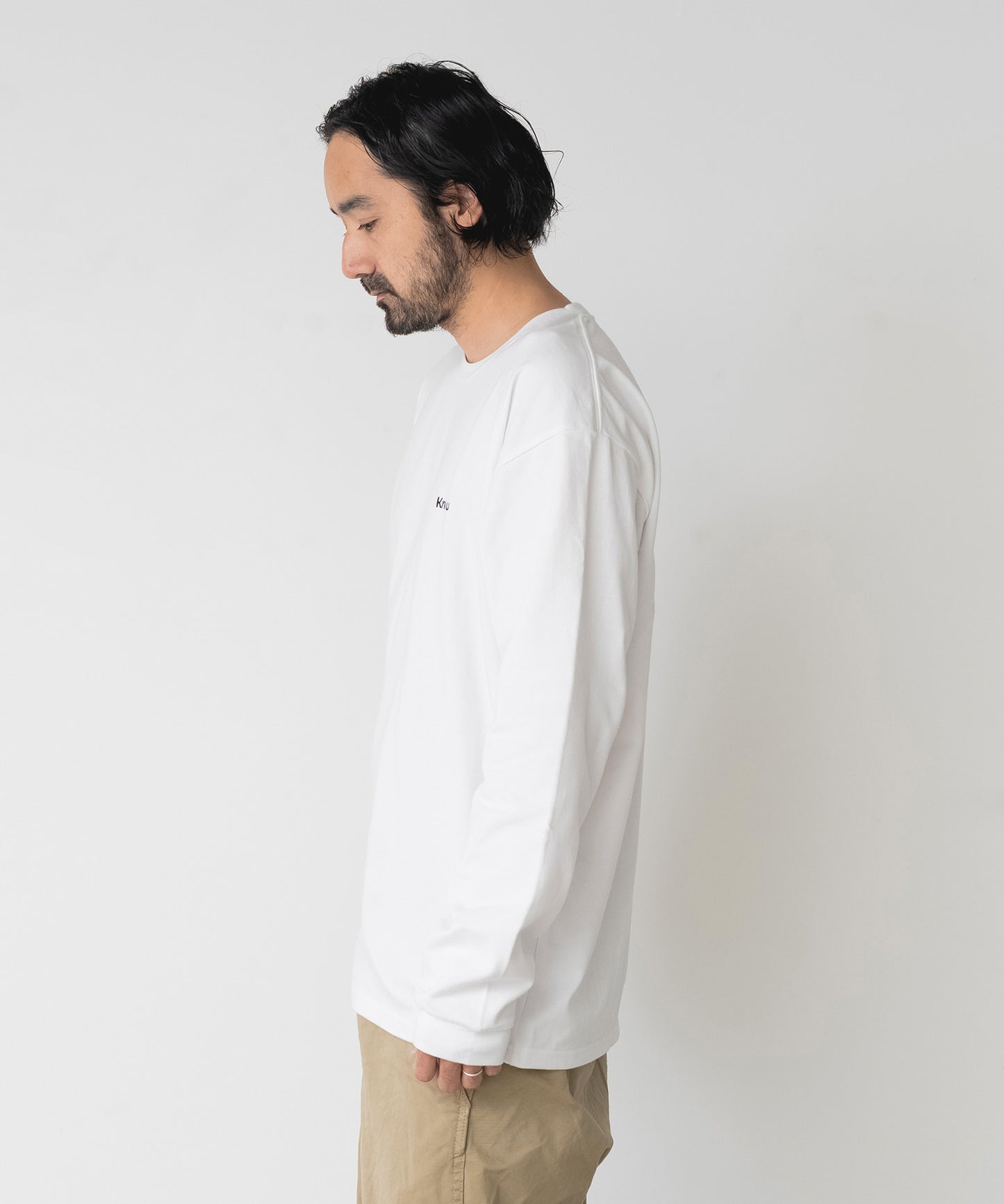 Small Logo Heavy Crewneck Long Sleeve T-Shirt / WHITE