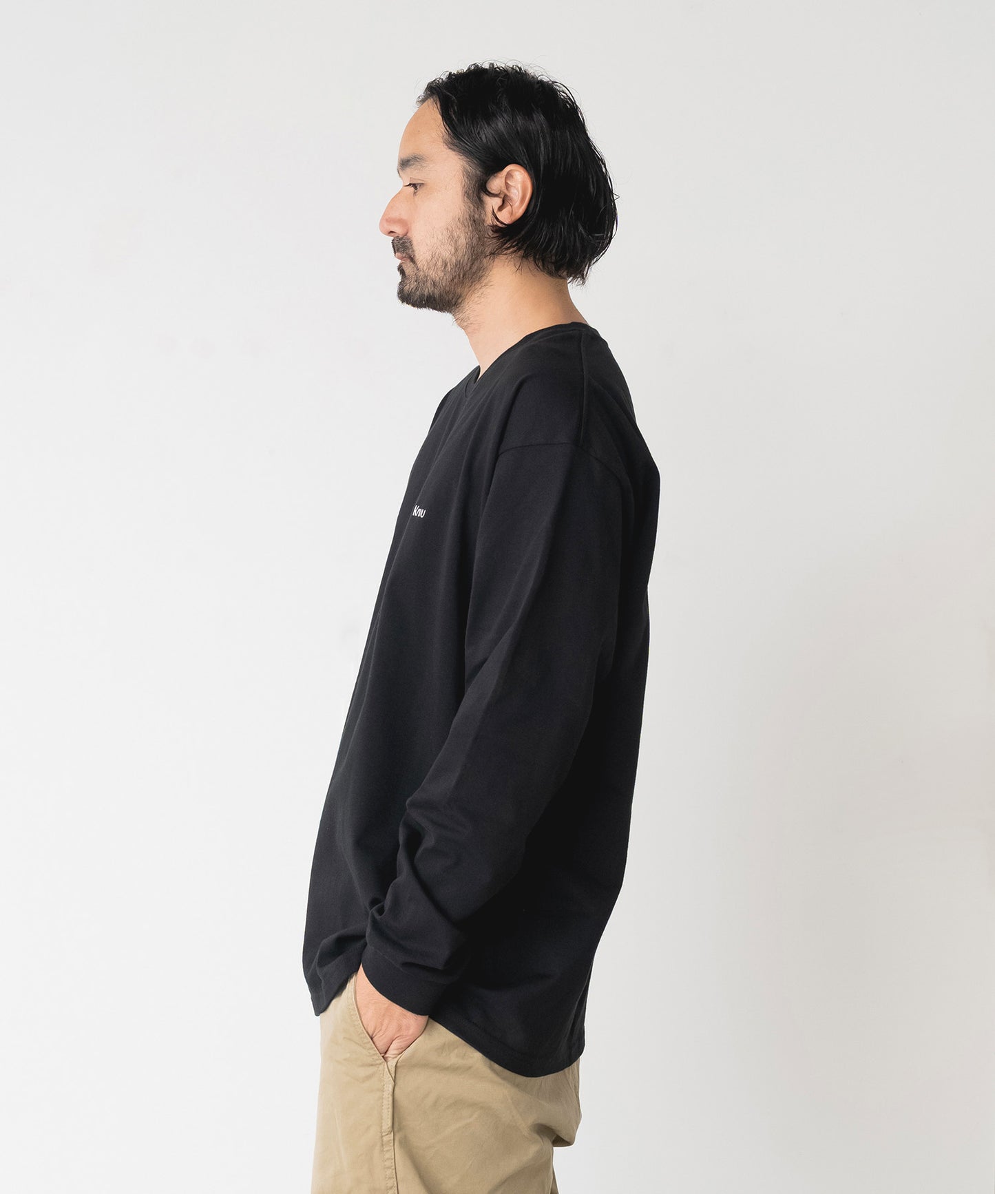 Small Logo Heavy Crewneck Long Sleeve T-Shirt / BLACK