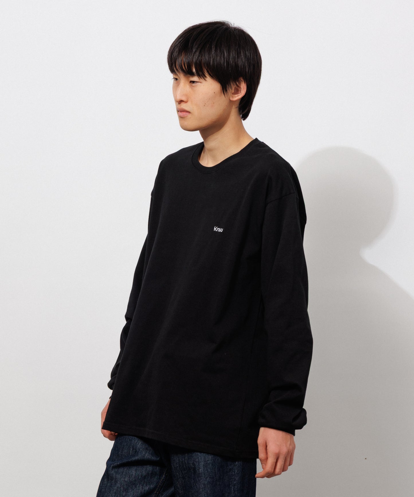 Small Logo Heavy Crewneck Long Sleeve T-Shirt / BLACK