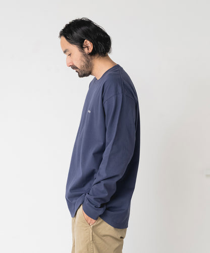 Small Logo Heavy Crewneck Long Sleeve T-Shirt / NAVY