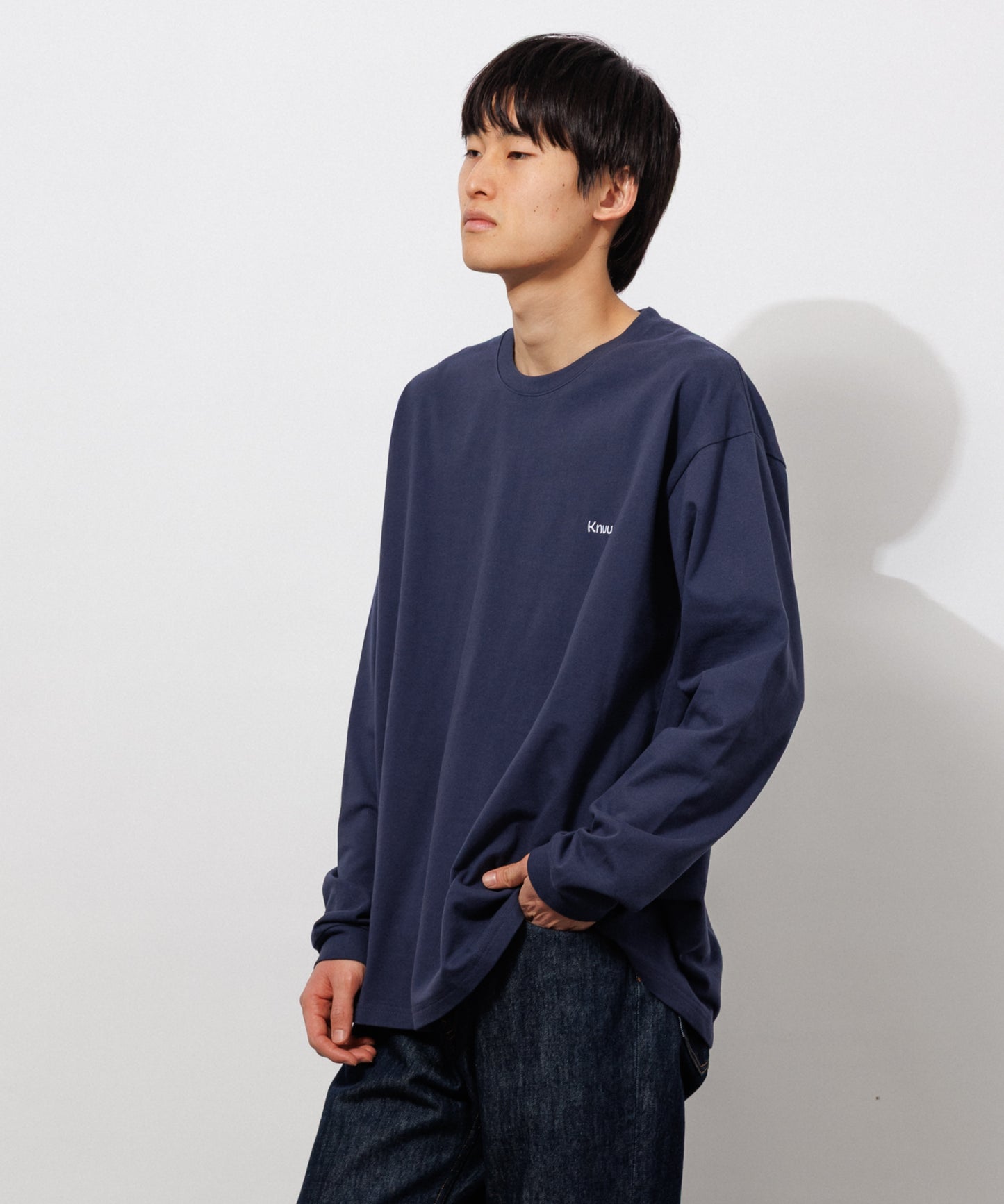 Small Logo Heavy Crewneck Long Sleeve T-Shirt / NAVY