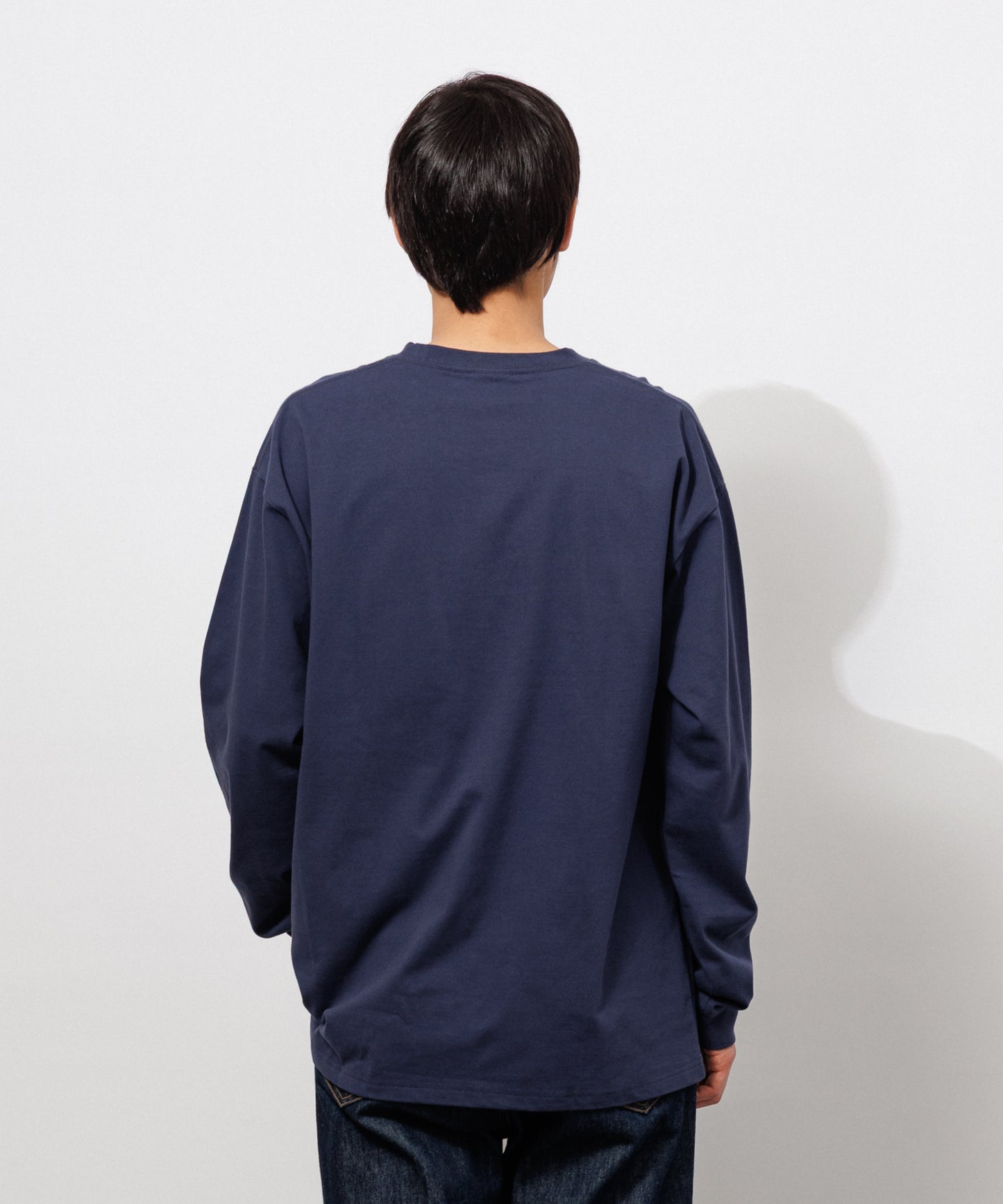 Small Logo Heavy Crewneck Long Sleeve T-Shirt / NAVY