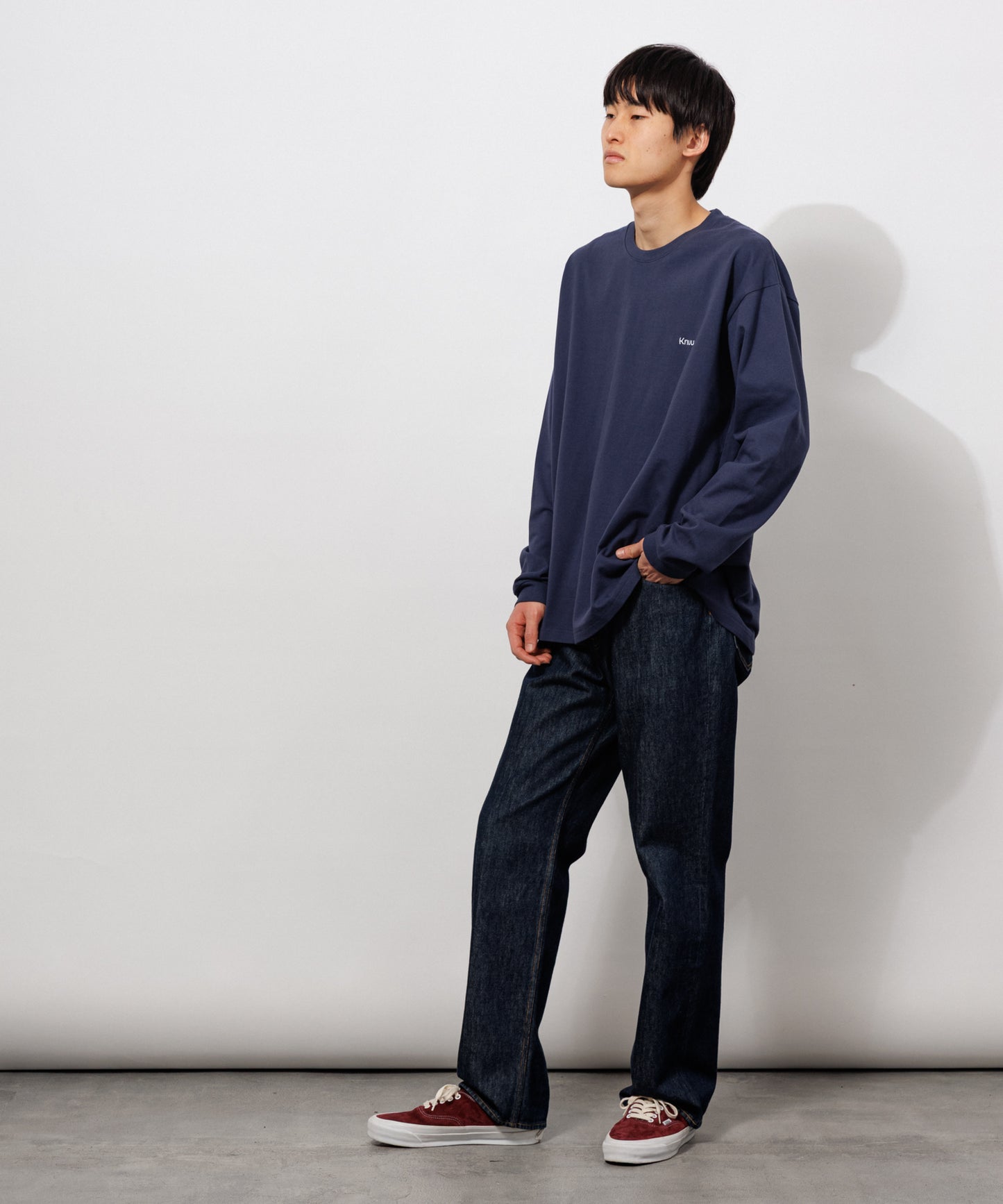 Small Logo Heavy Crewneck Long Sleeve T-Shirt / NAVY