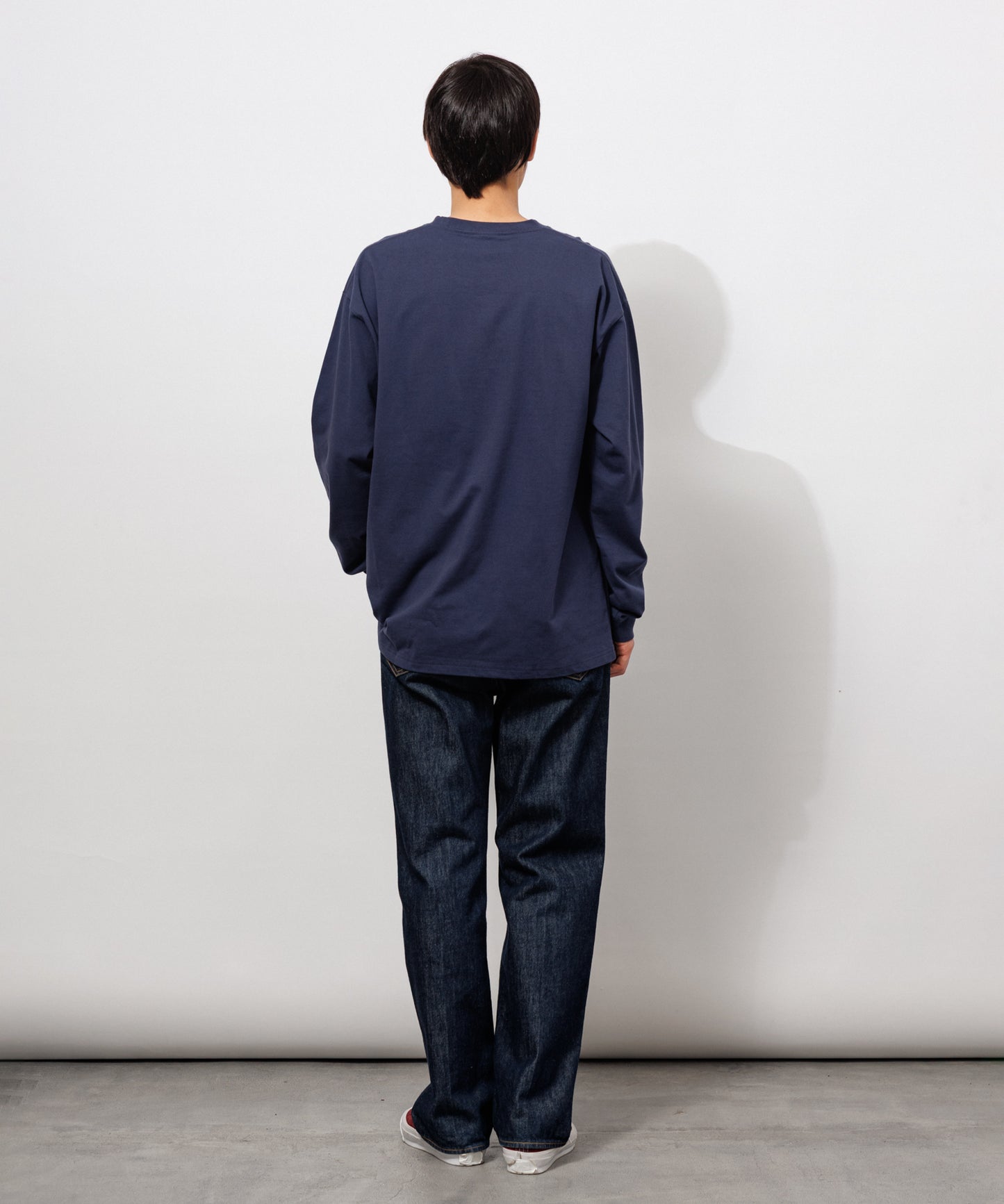 Small Logo Heavy Crewneck Long Sleeve T-Shirt / NAVY