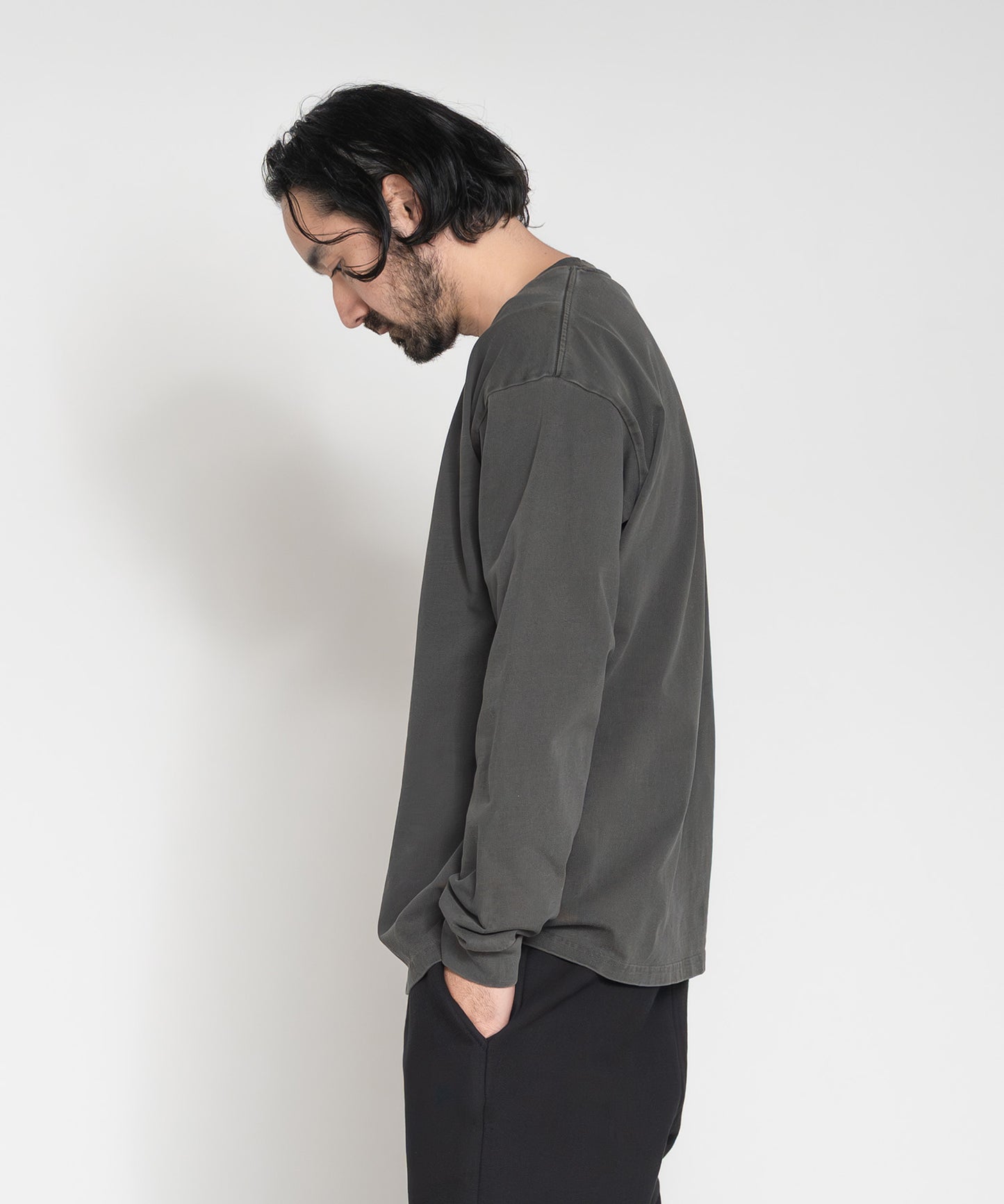 Heavy Pigment Dye Long Sleeve T-Shirt / BLACK