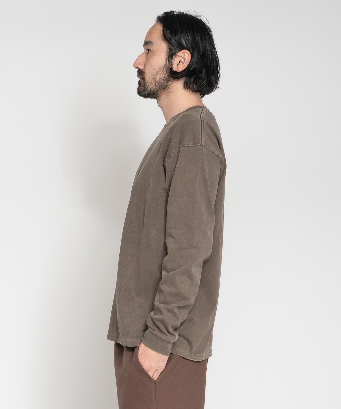 Heavy Pigment Dye Long Sleeve T-Shirt / BROWN