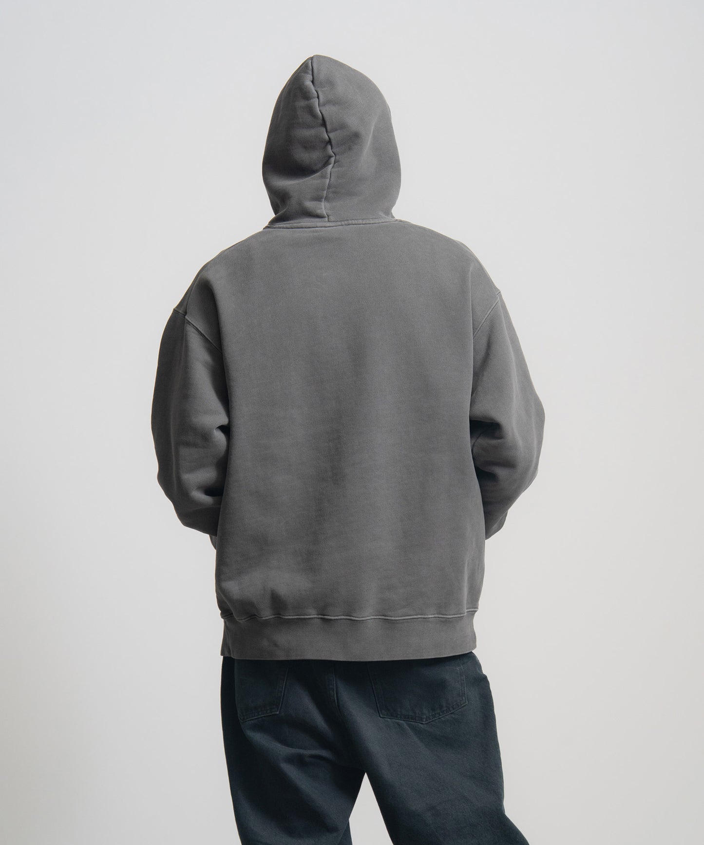 Heavy Hooded Pigment Dye Sweatshirt / BLACK