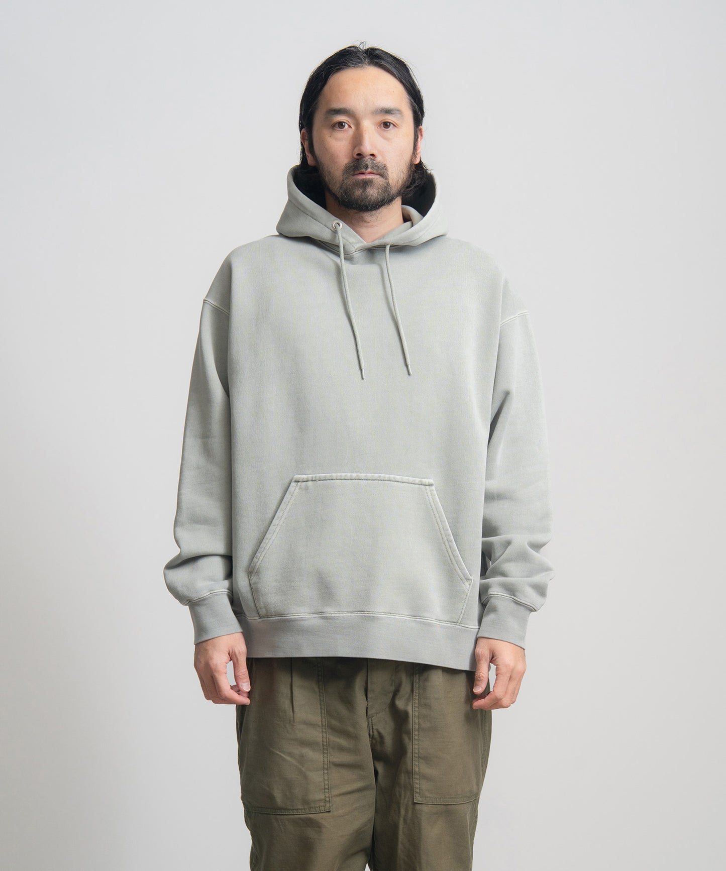 Heavy Hooded Pigment Dye Sweatshirt / SAGE GREEN