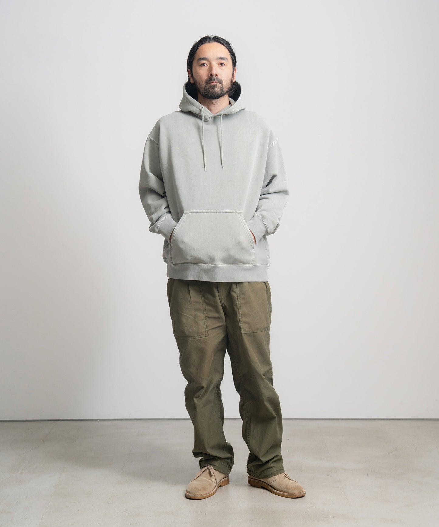 Heavy Hooded Pigment Dye Sweatshirt / SAGE GREEN