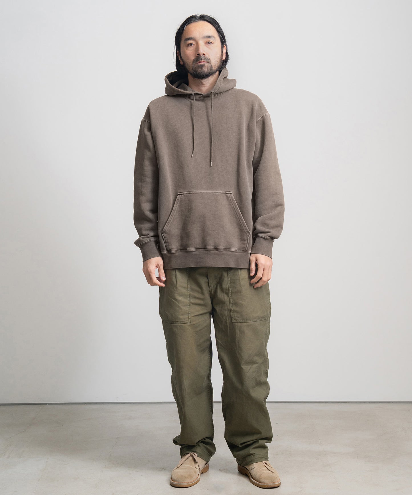 Heavy Hooded Pigment Dye Sweatshirt / BROWN