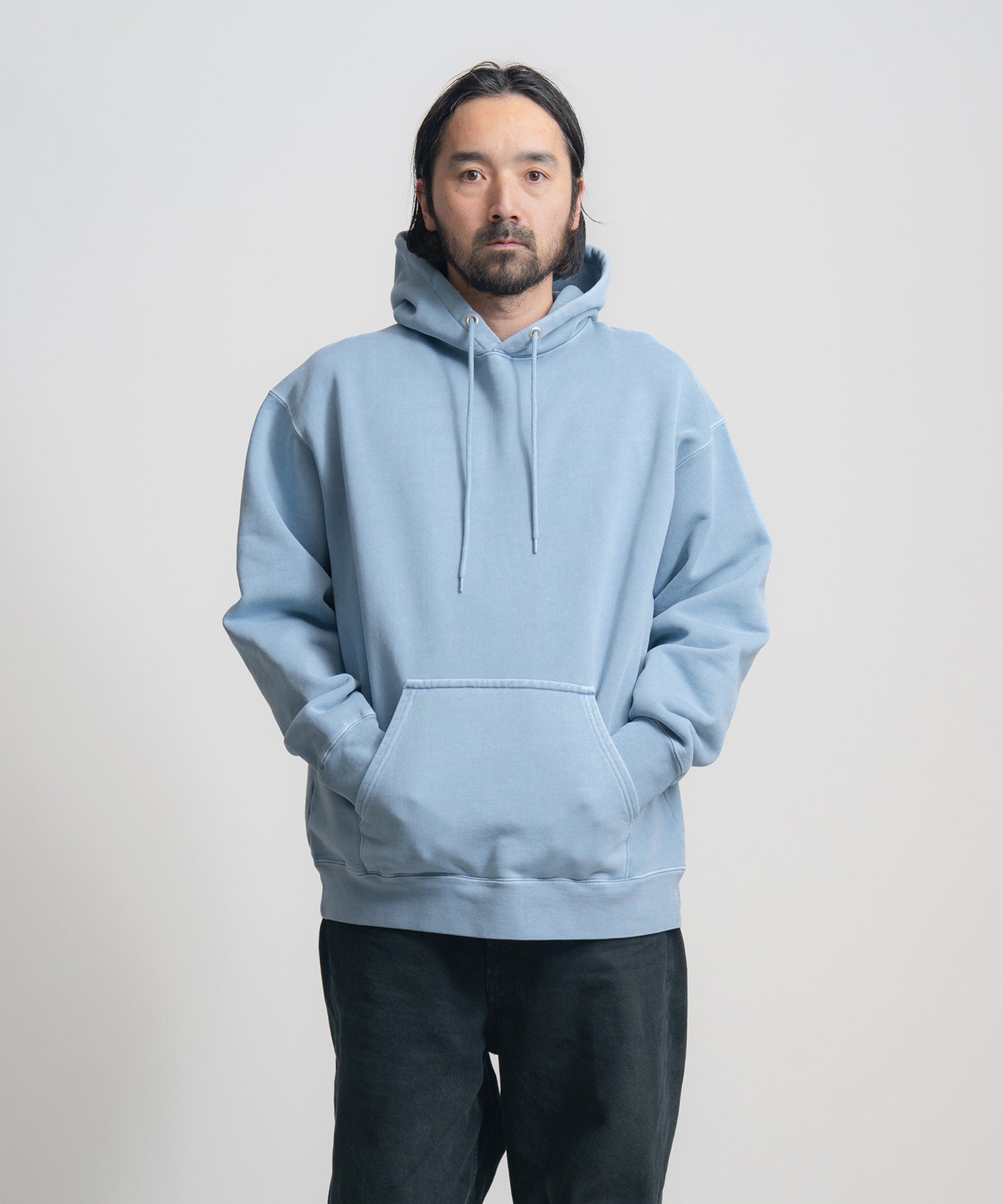 Heavy Hooded Pigment Dye Sweatshirt / LIGHT BLUE