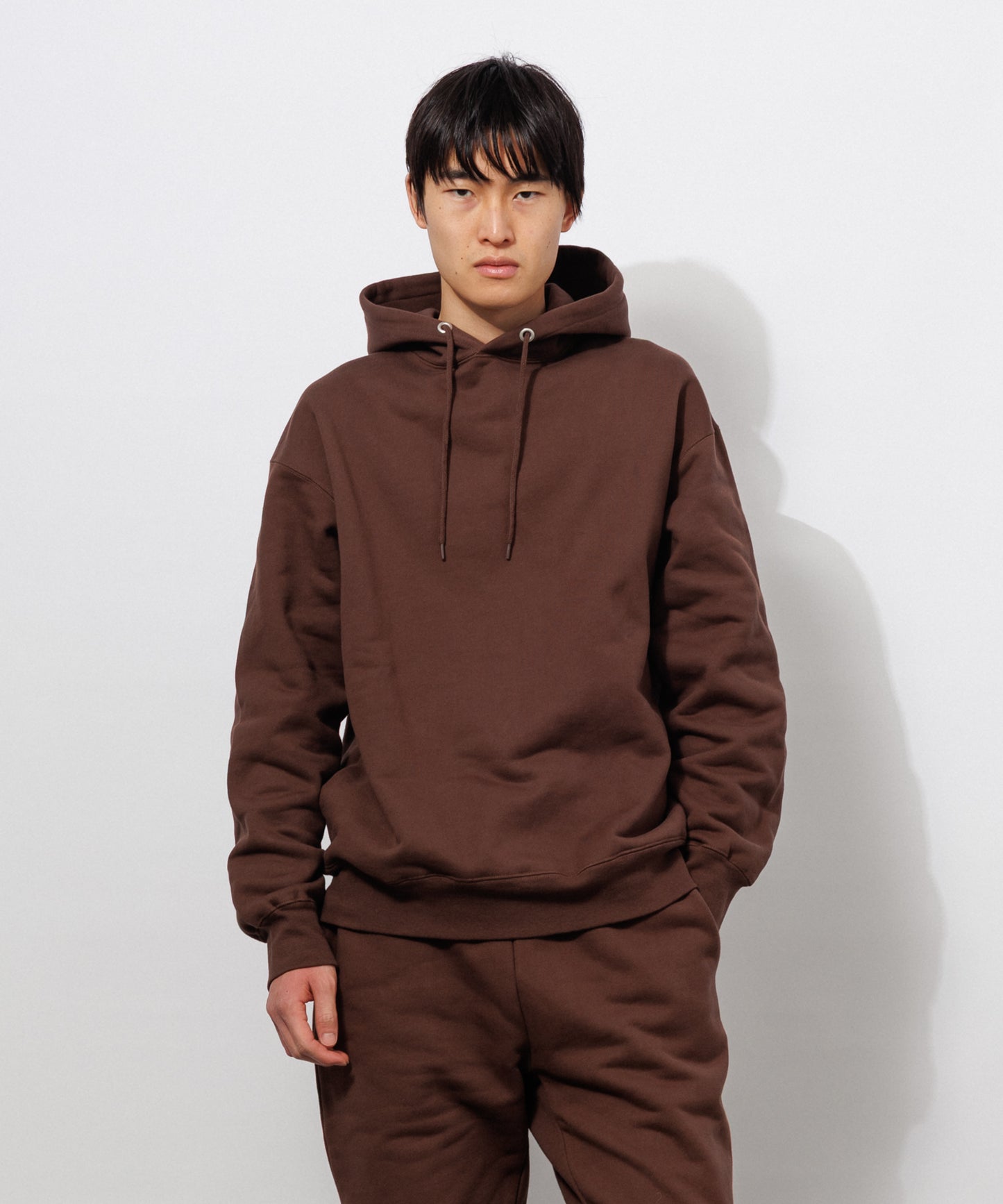 Heavy Hooded Sweatshirt - Seam Pocket / BROWN