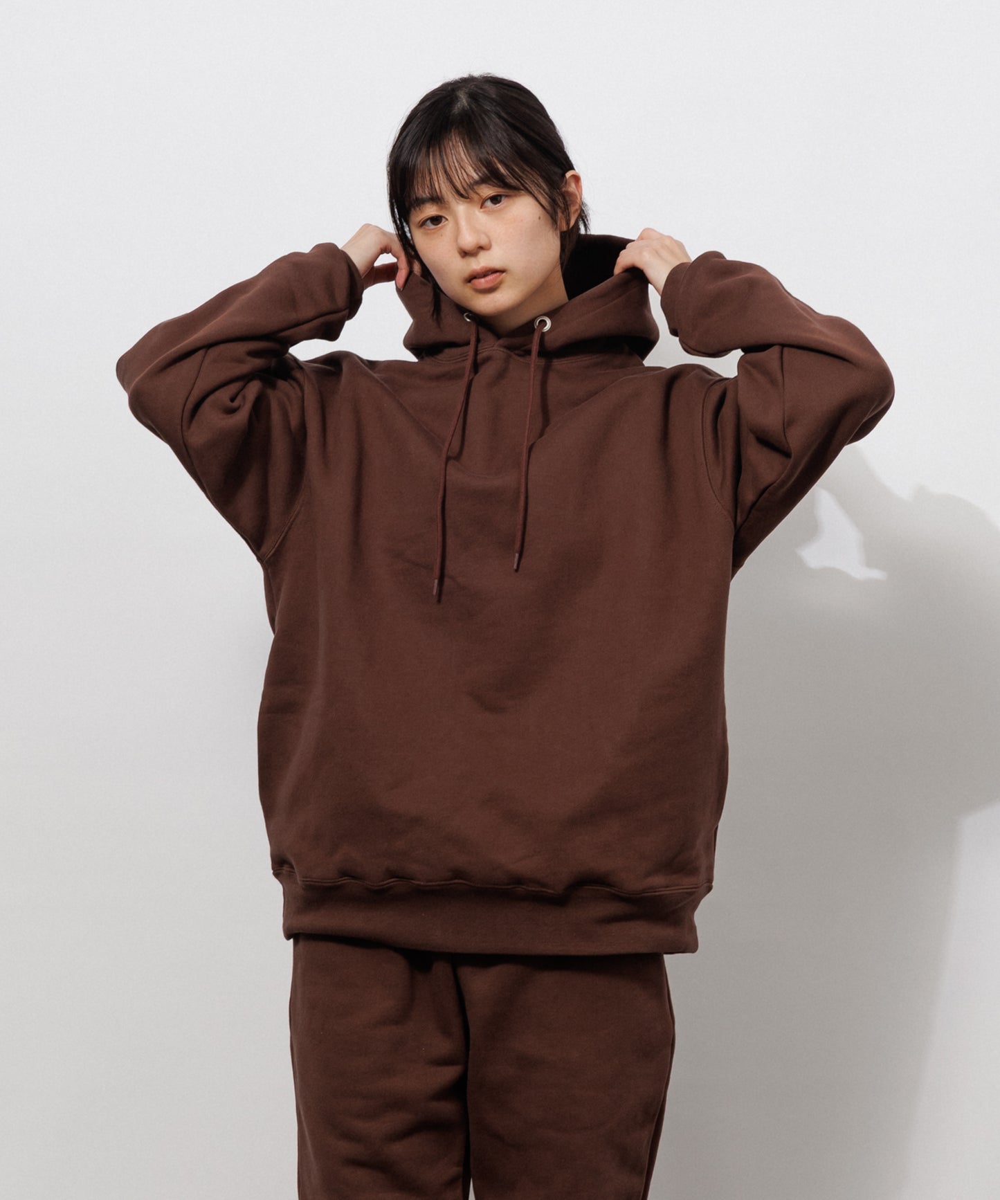 Heavy Hooded Sweatshirt - Seam Pocket / BROWN