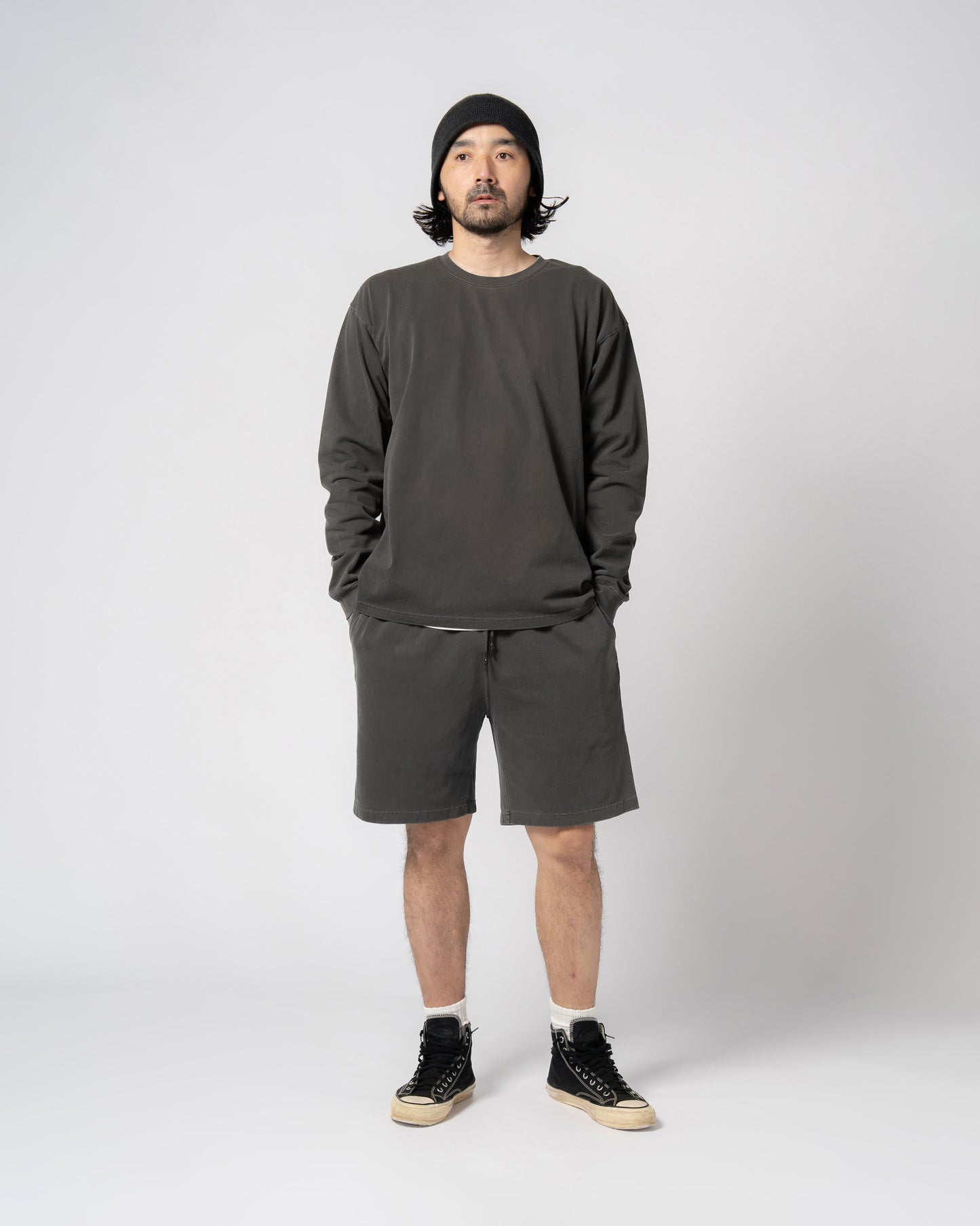 Pigment Dye Jersey Shorts / BLACK