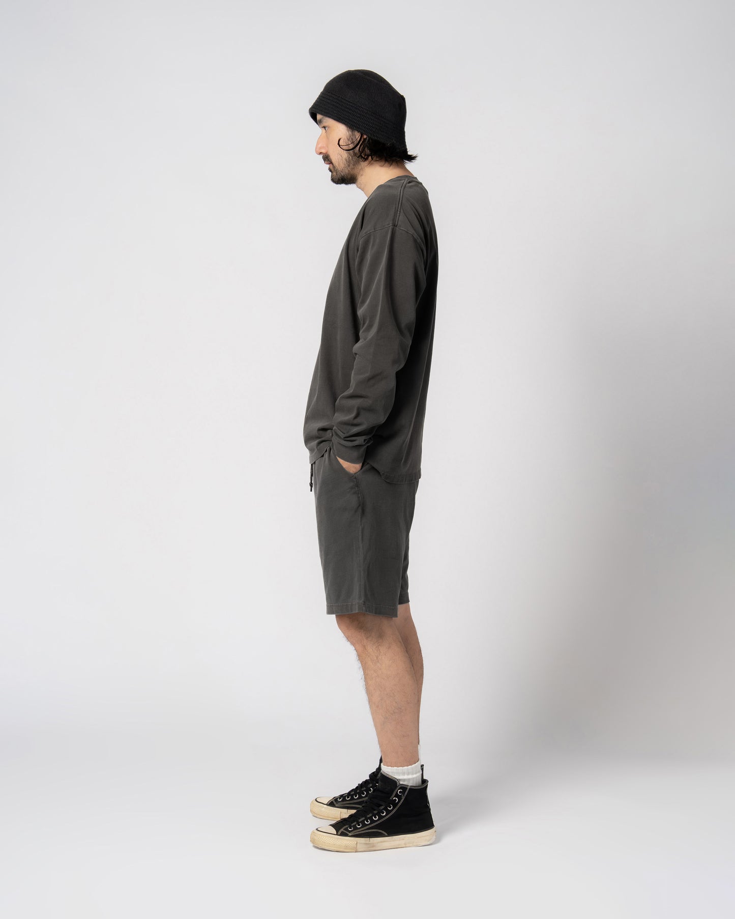 Pigment Dye Jersey Shorts / BLACK
