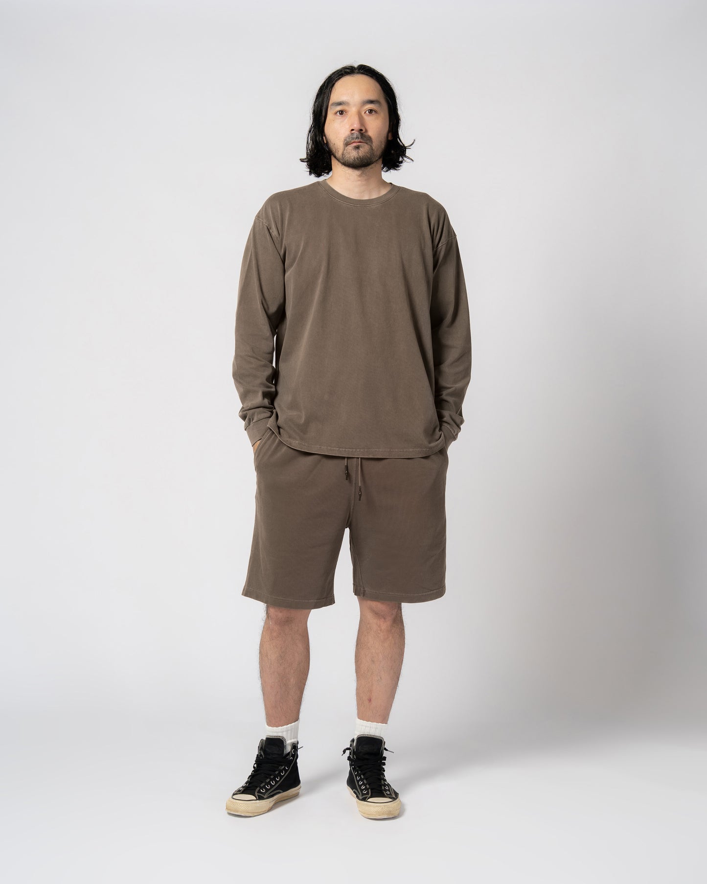 Pigment Dye Jersey Shorts / BROWN