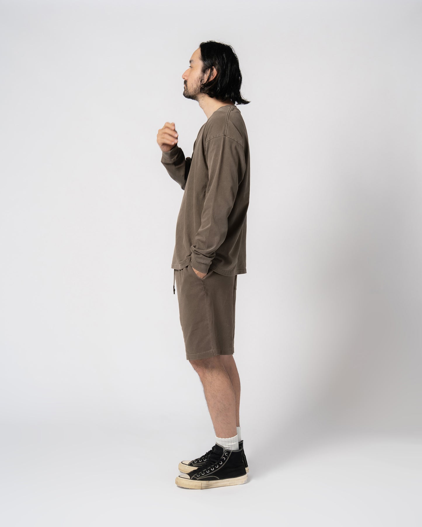 Pigment Dye Jersey Shorts / BROWN