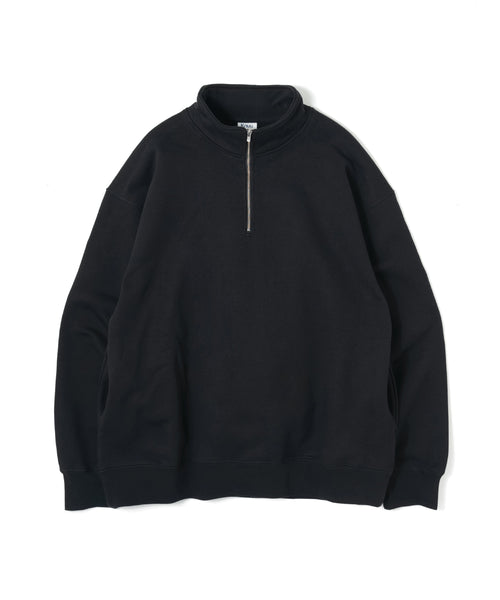 Heavy Half Zip Sweatshirt - Seam Pocket / BLACK - BLACK