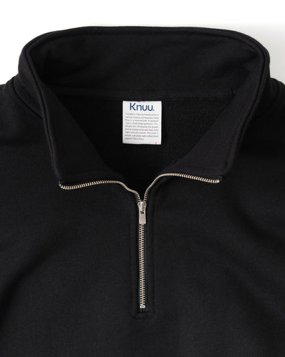 Heavy Half Zip Sweatshirt - Seam Pocket / BLACK